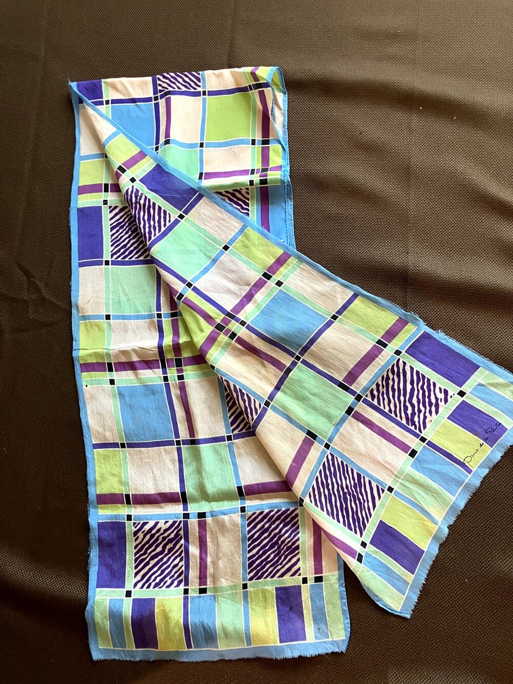 Vintage OSCAR De La RENTA Colorful Printed Silk Oblong Scarf
